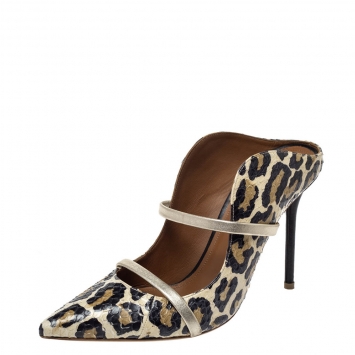 Pre Owned Malone Souliers Multicolor Leopard Print Snakeskin Maureen Pointed Toe Mules Size 38