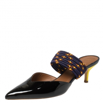 Pre Owned Malone Souliers Black/Purple Patent Leather and Chord Maisie Kitten-Heel Sandals Size 39