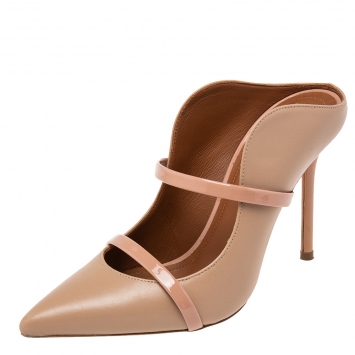Pre Owned Malone Souliers Beige Leather And Patent  Maureen Pumps 35.5