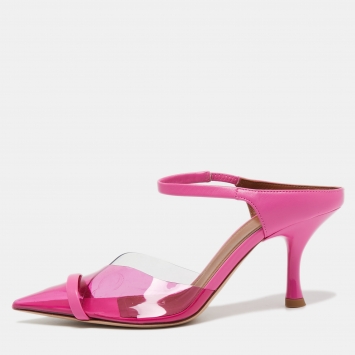 Pre Owned Malone Souliers Pink PVC and Leather Ankle Strap Iona Sandals Size 36