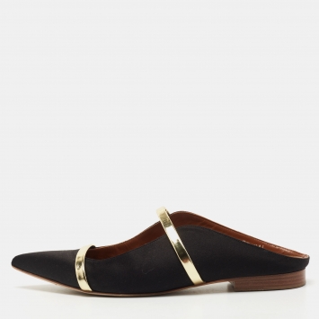 Pre Owned Malone Souliers Black Satin Maureen Flat Mules Size 37