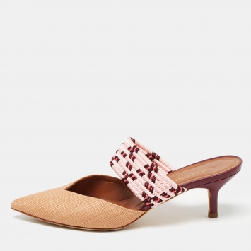 Pre Owned Malone Souliers Beige Raffia Maisie Mules Size 36.5