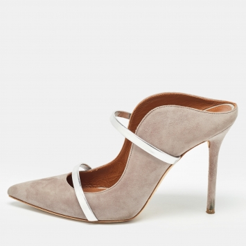 Pre Owned Malone Souliers Grey/Silver Suede and Leather Maureen Mules Size 39