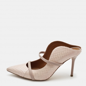 Pre Owned Malone Souliers Beige Python Maureen Mules Size 37.5 