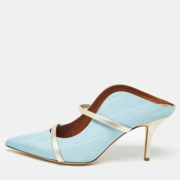 Pre Owned Malone Souliers Light Blue Fabric and Leather Maureen Heel Mules Size 41