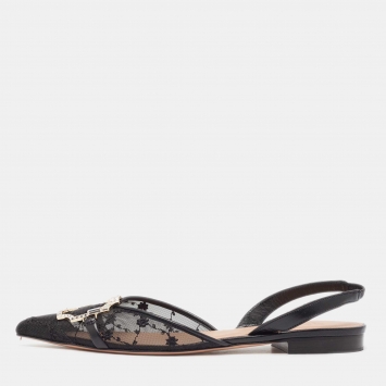 Pre Owned Malone Souliers Black Mesh Misha Slingback Flats Size 37