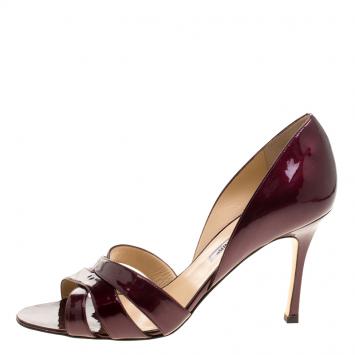 Pre Owned Manolo Blahnik Burgundy Patent Leather Cross Strap D'orsay Sandals Size 40