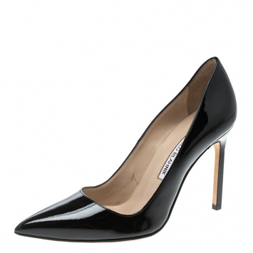 Pre Owned Manolo Blahnik Black Patent Leather BB Pointed Toe Pumps Size 36