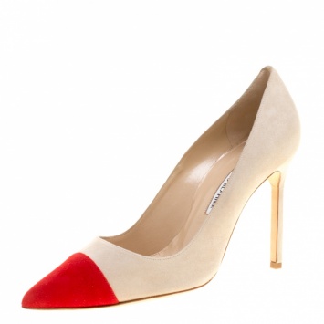 Pre Owned Manolo Blahnik Two Tone Suede Bipunta Pointed Toe Pumps Size 38