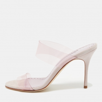 Pre Owned Manolo Blahnik Purple PVC Slide Sandals Size 38