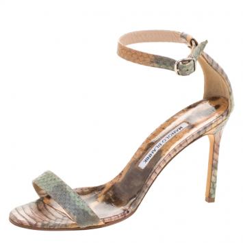 Pre Owned Manolo Blahnik Multicolor Python Leather Chaos Ankle Strap Sandals Size 37
