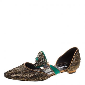 Pre Owned Manolo Blahnik Two Tone Metallic Pony Hair Crystal Embellished D'orsay Flats Size 36