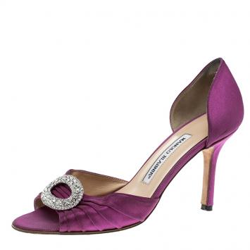 Pre Owned Manolo Blahnik Fuchsia Pleated Satin Sedaraby D'orsay Pumps Size 37.5