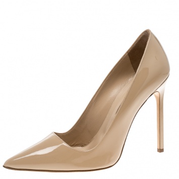 Pre Owned Manolo Blahnik Beige Patent Leather BB Pointed Toe Pumps Size 40