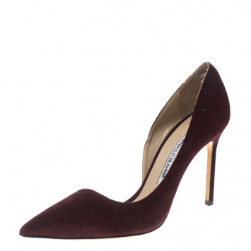 Pre Owned Manolo Blahnik Brown Suede Stresty Half D'orsay Pointed Toe Pumps Size 39.5