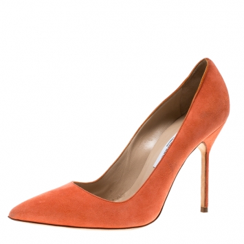 Pre Owned Manolo Blahnik Coral Suede BB Pointed Toe Pumps Size 38