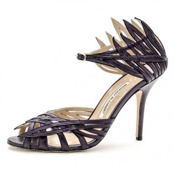 Pre Owned Manolo Blahnik Purple Metallic Strappy Sandals Size 38.5
