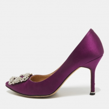 Pre Owned Manolo Blahnik Purple Satin Hangisi Pumps Size 36.5