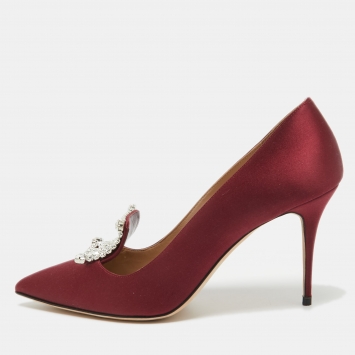 Pre Owned Manolo Blahnik Burgundy Satin Borlak Pumps Size 41