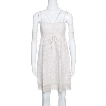 Pre Owned Marc by Marc Jacobs Beige Perforated Lambskin Leather Baby Doll Dress S