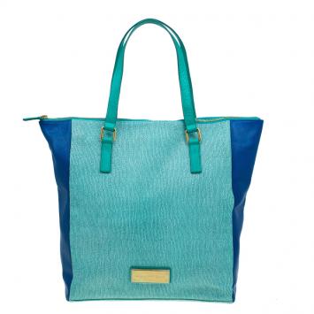 Pre Owned Marc by Marc Jacobs Green/Blue Lizard Stamp Leather Take Me Tote 