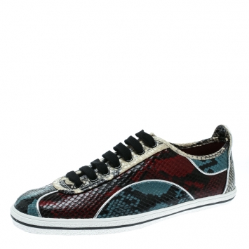 Pre Owned Marc by Marc Jacobs Red/Blue Python Embossed Leather Greenwich Retro Low Top Sneakers Size 37