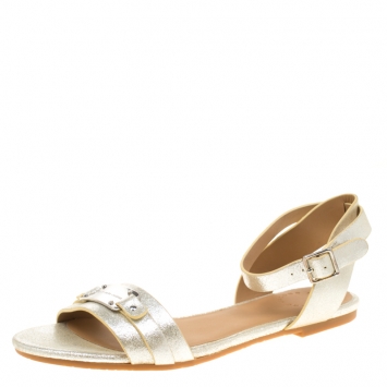Pre Owned Marc by Marc Jacobs Silver Metallic Finish Leather Flat Sandals Size 37