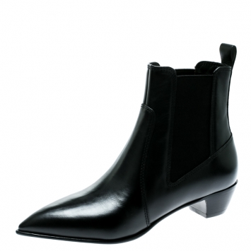 Pre Owned Marc Jacobs Black Leather Pointed Toe Ankle Boots Size 36