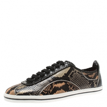Pre Owned Marc by Marc Jacobs Two Tone Python Embossed Leather Greenwich Retro Low Top Sneakers Size 37