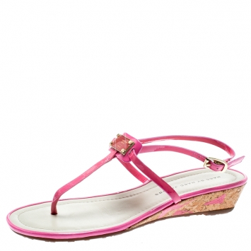 Pre Owned Marc by Marc Jacobs Pink Patent Leather Ankle Strap Sandals Size 36.5