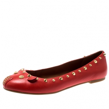 Pre Owned Marc by Marc Jacobs Red Leather Spike Mouse Ballet Flats Size 37.5