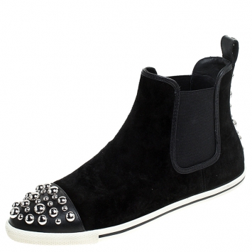 Pre Owned Marc by Marc Jacobs Black Suede Graham Studded Sneakers Size 38