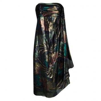Pre Owned Marc By Marc Jacobs Metallic Silk Lurex Draped Mimosa Lame Strapless Dress S