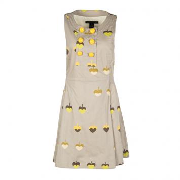 Pre Owned Marc by Marc Jacobs Beige Printed Cotton Tie Detail Double Breasted Sleeveless Dress S