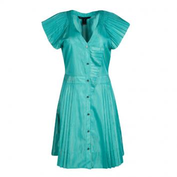 Pre Owned Marc by Marc Jacobs Blue Lurex Striped Pleat Detail Button Front Dress M