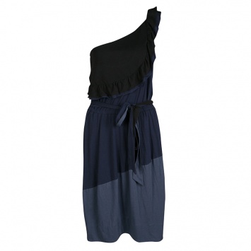 Pre Owned Marc by Marc Jacobs Colorblock Ruffled Jersey Belted One Shoulder Dress M