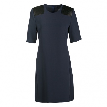 Pre Owned Marc by Marc Jacobs Ink Blue Leather Shoulder Patch Detail Short Sleeve Dress M