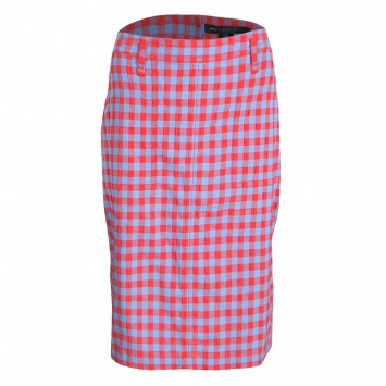 Pre Owned Marc by Marc Jacobs Orange and Blue Checked Bottom Ruffle Detail Molly Skirt M