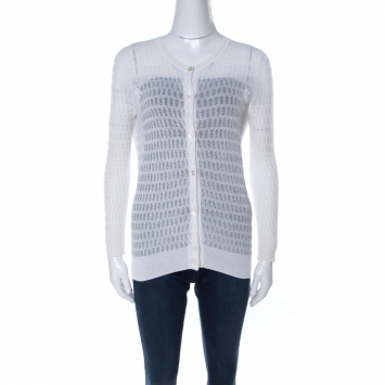Pre Owned Marc by Marc Jacobs White Crochet Knit Button Front Cardigan S 