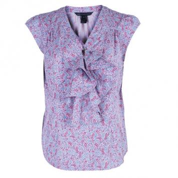 Pre Owned Marc by Marc Jacobs Floral Printed Ruffle Cotton Top M