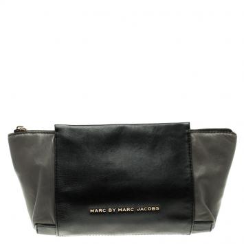 Pre Owned Marc by Marc Jacobs Black/Grey Leather Burg Boxer Clutch