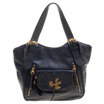 Pre Owned Marc by Marc Jacobs Navy Blue Leather Petal To The Metal Hobo