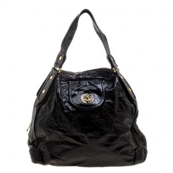 Pre Owned Marc Jacobs Black Patent Leather Push Turnlock Dot Tote