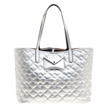 Pre Owned Marc By Marc Jacobs Silver Quilted PVC Metropolitote Bag