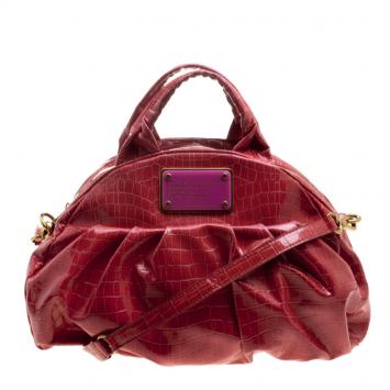 Pre Owned Marc By Marc Jacobs Red Croc Embossed Patent Leather Satchel