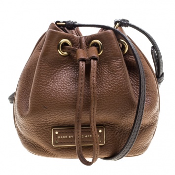 Pre Owned Marc By Marc Jacobs Brown Leather Mini Too Hot to Handle Drawstring Bucket Crossbody Bag