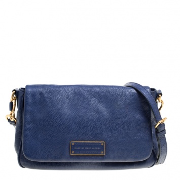 Pre Owned Marc By Marc Jacobs Blue Glazed Leather Too Hot To Handle Lea Crossbody Bag