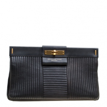 Pre Owned Marc by Marc Jacobs Black Leather East End Lady Rei Clutch 