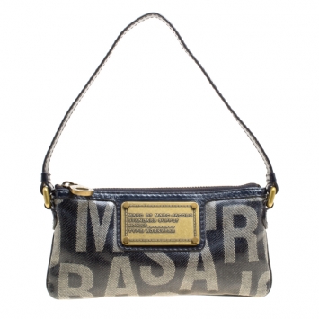 Pre Owned Marc by Marc Jacobs Blue Coated Canvas and Leather Pouch