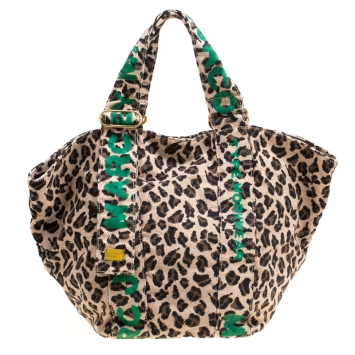 Pre Owned Marc by Marc Jacobs Brown/Green Leopard Print Canvas Tote